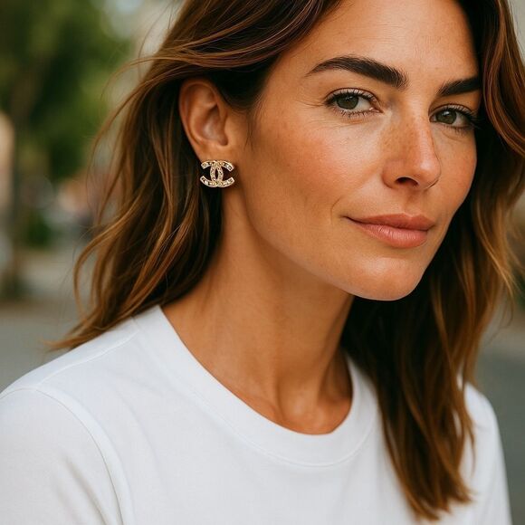 CHANEL Gold Stud Earrings with Crystal Floral Design - Picture 9 of 9